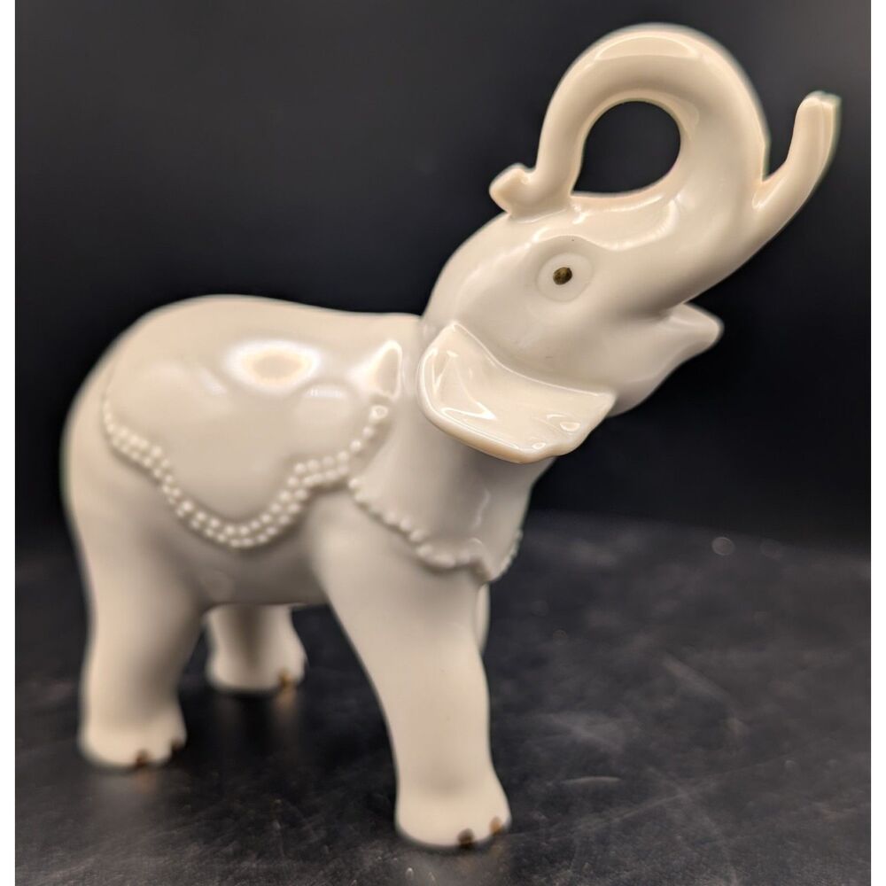 Lenox Porcelain Elephant • White Glaze & Gold Accents • 4x4 Figurine • UMM Finds